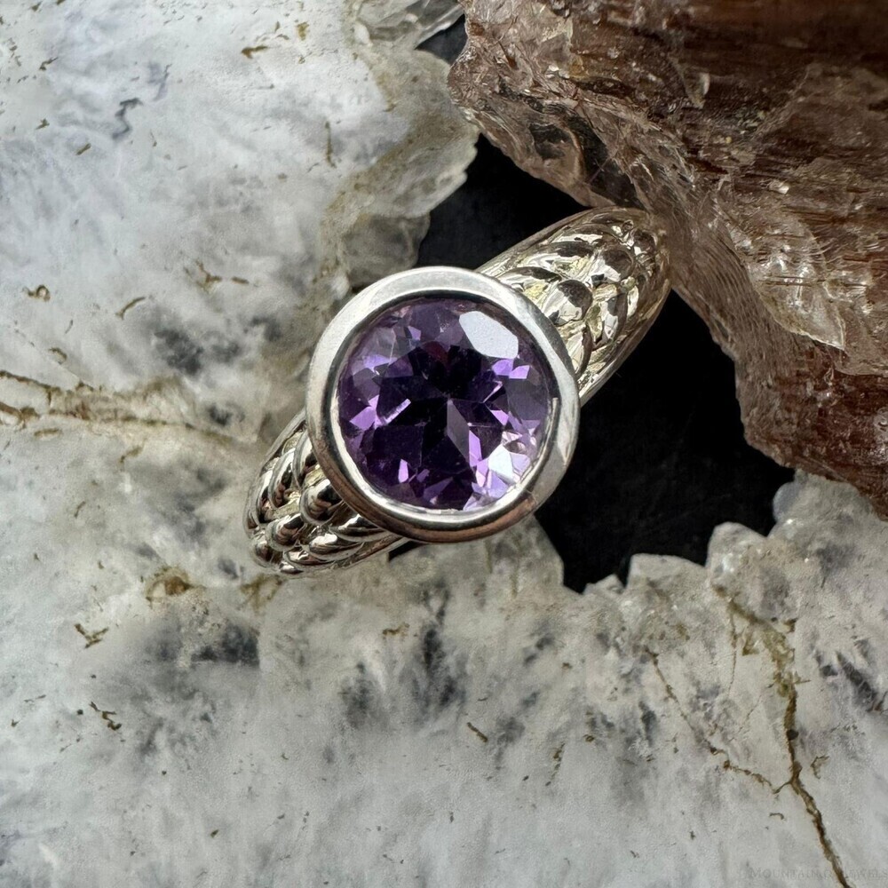 Carolyn Pollack Sterling Silver Rounded Amethyst Decorated Shank Ring For Women
